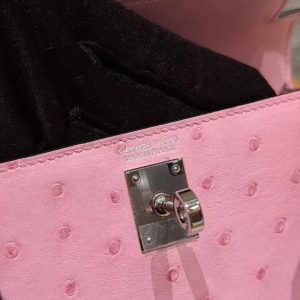 Hermes Kelly Mini 2 19CM Bag Handmade In KK Ostrich Leather from South Africa Silver Hardware 5P Pink - Image 21