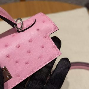 Hermes Kelly Mini 2 19CM Bag Handmade In KK Ostrich Leather from South Africa Silver Hardware 5P Pink - Image 15