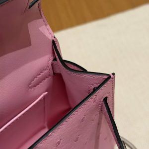 Hermes Kelly Mini 2 19CM Bag Handmade In KK Ostrich Leather from South Africa Silver Hardware 5P Pink - Image 14