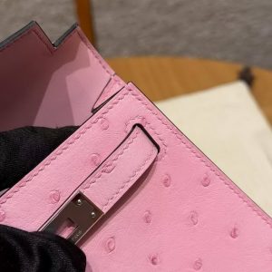 Hermes Kelly Mini 2 19CM Bag Handmade In KK Ostrich Leather from South Africa Silver Hardware 5P Pink - Image 13