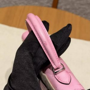 Hermes Kelly Mini 2 19CM Bag Handmade In KK Ostrich Leather from South Africa Silver Hardware 5P Pink - Image 12