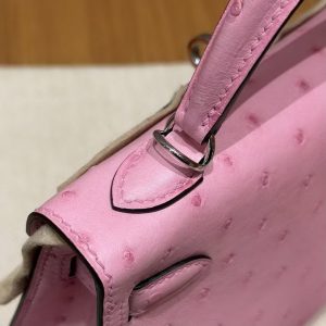 Hermes Kelly Mini 2 19CM Bag Handmade In KK Ostrich Leather from South Africa Silver Hardware 5P Pink - Image 11