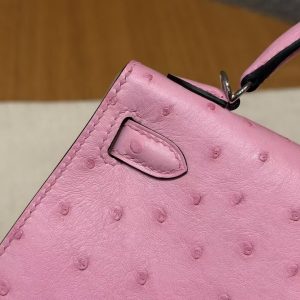 Hermes Kelly Mini 2 19CM Bag Handmade In KK Ostrich Leather from South Africa Silver Hardware 5P Pink - Image 10