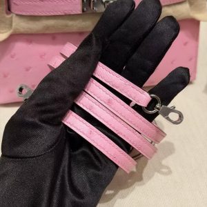 Hermes Kelly Mini 2 19CM Bag Handmade In KK Ostrich Leather from South Africa Silver Hardware 5P Pink - Image 8