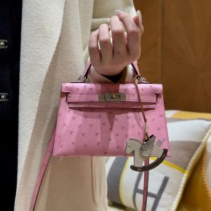 Hermes Kelly Mini 2 19CM Bag Handmade In KK Ostrich Leather from South Africa Silver Hardware 5P Pink - Image 6