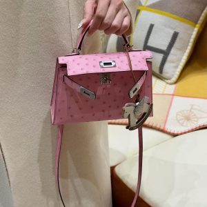 Hermes Kelly Mini 2 19CM Bag Handmade In KK Ostrich Leather from South Africa Silver Hardware 5P Pink - Image 5