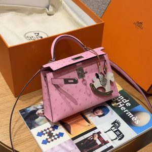 Hermes Kelly Mini 2 19CM Bag Handmade In KK Ostrich Leather from South Africa Silver Hardware 5P Pink - Image 3