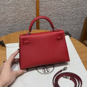 Hermes Kelly Mini 2 19CM Bag Handmade In Epsom Calfskin Leather Silver Hardware 5X Rouge Piment - Image 2