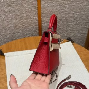 Hermes Kelly Mini 2 19CM Bag Handmade In Epsom Calfskin Leather Silver Hardware 5X Rouge Piment - Image 25