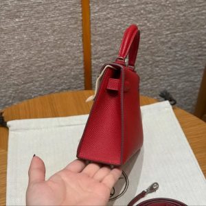 Hermes Kelly Mini 2 19CM Bag Handmade In Epsom Calfskin Leather Silver Hardware 5X Rouge Piment - Image 24