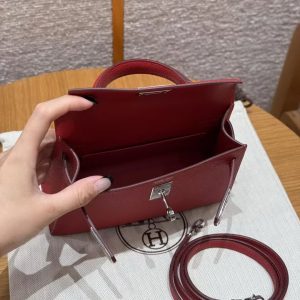 Hermes Kelly Mini 2 19CM Bag Handmade In Epsom Calfskin Leather Silver Hardware 5X Rouge Piment - Image 23