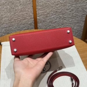 Hermes Kelly Mini 2 19CM Bag Handmade In Epsom Calfskin Leather Silver Hardware 5X Rouge Piment - Image 22