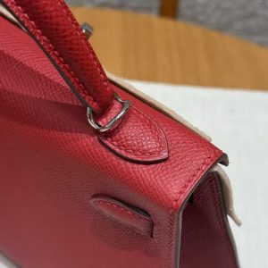 Hermes Kelly Mini 2 19CM Bag Handmade In Epsom Calfskin Leather Silver Hardware 5X Rouge Piment - Image 21