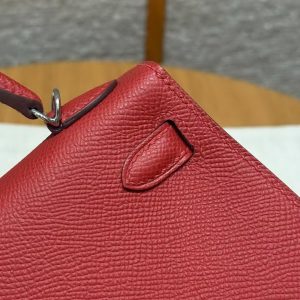 Hermes Kelly Mini 2 19CM Bag Handmade In Epsom Calfskin Leather Silver Hardware 5X Rouge Piment - Image 20