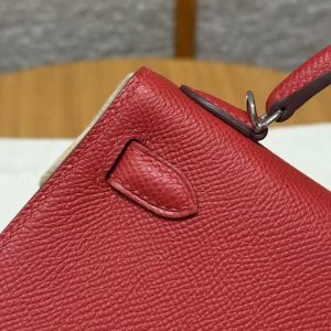 Hermes Kelly Mini 2 19CM Bag Handmade In Epsom Calfskin Leather Silver Hardware 5X Rouge Piment - Image 19