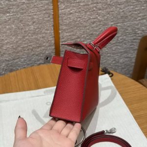 Hermes Kelly Mini 2 19CM Bag Handmade In Epsom Calfskin Leather Silver Hardware 5X Rouge Piment - Image 15