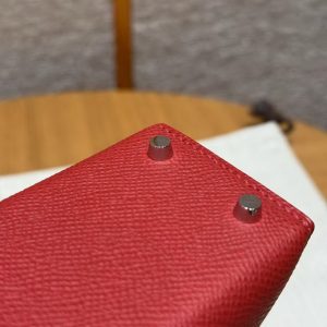 Hermes Kelly Mini 2 19CM Bag Handmade In Epsom Calfskin Leather Silver Hardware 5X Rouge Piment - Image 13