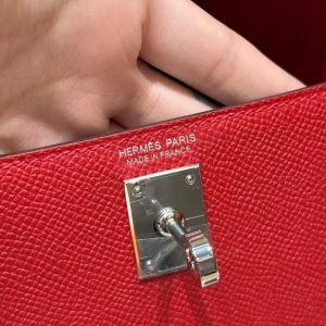 Hermes Kelly Mini 2 19CM Bag Handmade In Epsom Calfskin Leather Silver Hardware 5X Rouge Piment - Image 12