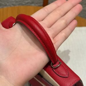 Hermes Kelly Mini 2 19CM Bag Handmade In Epsom Calfskin Leather Silver Hardware 5X Rouge Piment - Image 11