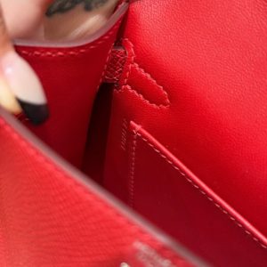 Hermes Kelly Mini 2 19CM Bag Handmade In Epsom Calfskin Leather Silver Hardware 5X Rouge Piment - Image 10