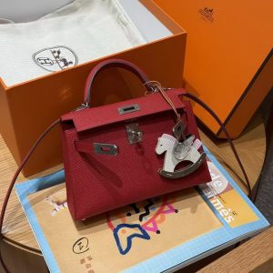 Hermes Kelly Mini 2 19CM Bag Handmade In Epsom Calfskin Leather Silver Hardware 5X Rouge Piment - Image 8
