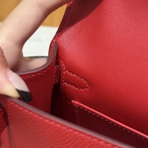 Hermes Kelly Mini 2 19CM Bag Handmade In Epsom Calfskin Leather Silver Hardware 5X Rouge Piment - Image 7