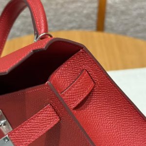 Hermes Kelly Mini 2 19CM Bag Handmade In Epsom Calfskin Leather Silver Hardware 5X Rouge Piment - Image 6