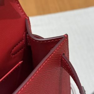 Hermes Kelly Mini 2 19CM Bag Handmade In Epsom Calfskin Leather Silver Hardware 5X Rouge Piment - Image 5