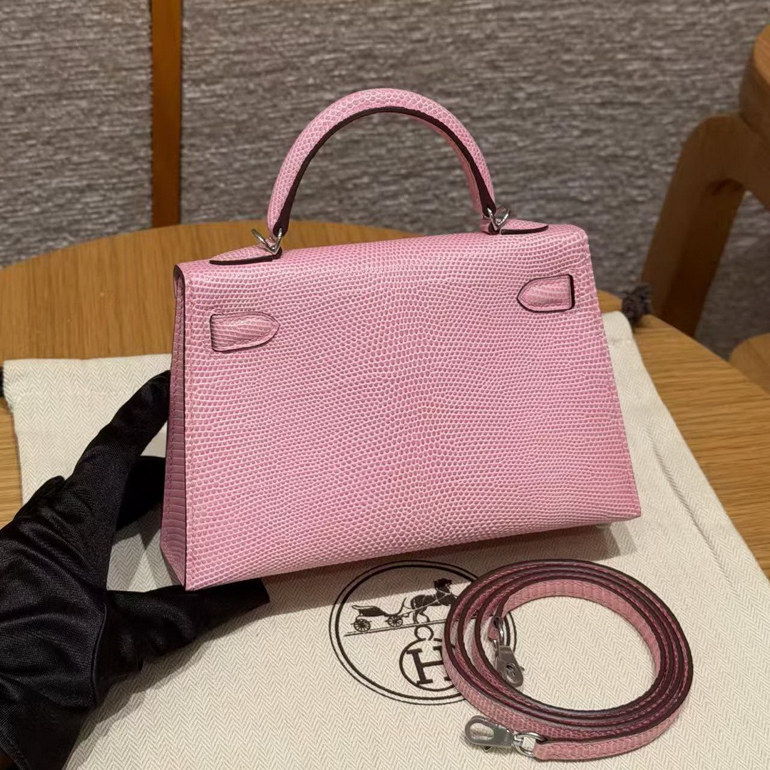 Hermes Kelly Mini 2 19CM Bag Handmade In Lizard Leather from South Africa Silver Hardware 5p Pink - Image 29