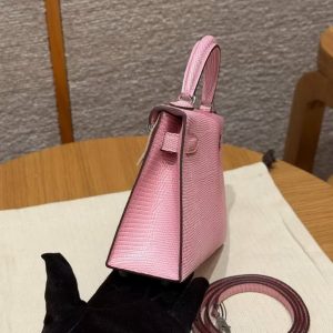 Hermes Kelly Mini 2 19CM Bag Handmade In Lizard Leather from South Africa Silver Hardware 5p Pink - Image 28