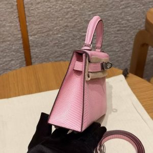 Hermes Kelly Mini 2 19CM Bag Handmade In Lizard Leather from South Africa Silver Hardware 5p Pink - Image 27
