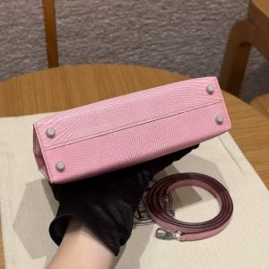 Hermes Kelly Mini 2 19CM Bag Handmade In Lizard Leather from South Africa Silver Hardware 5p Pink - Image 26