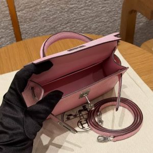 Hermes Kelly Mini 2 19CM Bag Handmade In Lizard Leather from South Africa Silver Hardware 5p Pink - Image 25