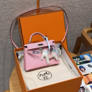 Hermes Kelly Mini 2 19CM Bag Handmade In Lizard Leather from South Africa Silver Hardware 5p Pink - Image 22
