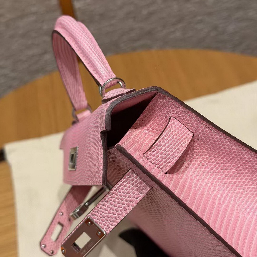 Hermes Kelly Mini 2 19CM Bag Handmade In Lizard Leather from South Africa Silver Hardware 5p Pink - Image 19