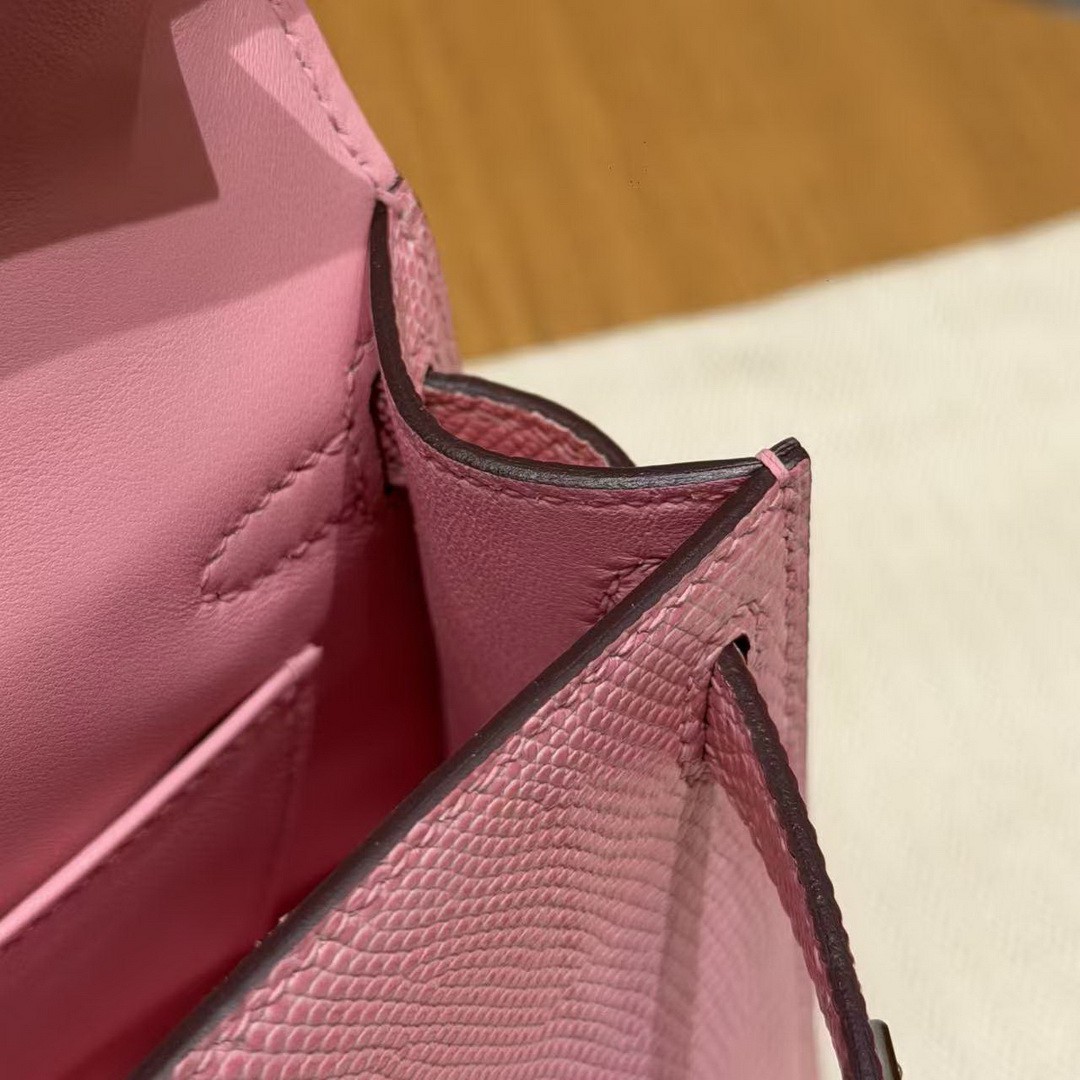 Hermes Kelly Mini 2 19CM Bag Handmade In Lizard Leather from South Africa Silver Hardware 5p Pink - Image 16