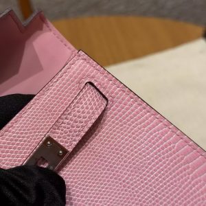 Hermes Kelly Mini 2 19CM Bag Handmade In Lizard Leather from South Africa Silver Hardware 5p Pink - Image 15