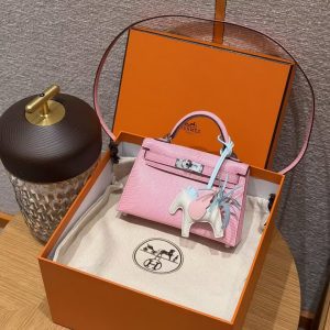 Hermes Kelly Mini 2 19CM Bag Handmade In Lizard Leather from South Africa Silver Hardware 5p Pink - Image 14