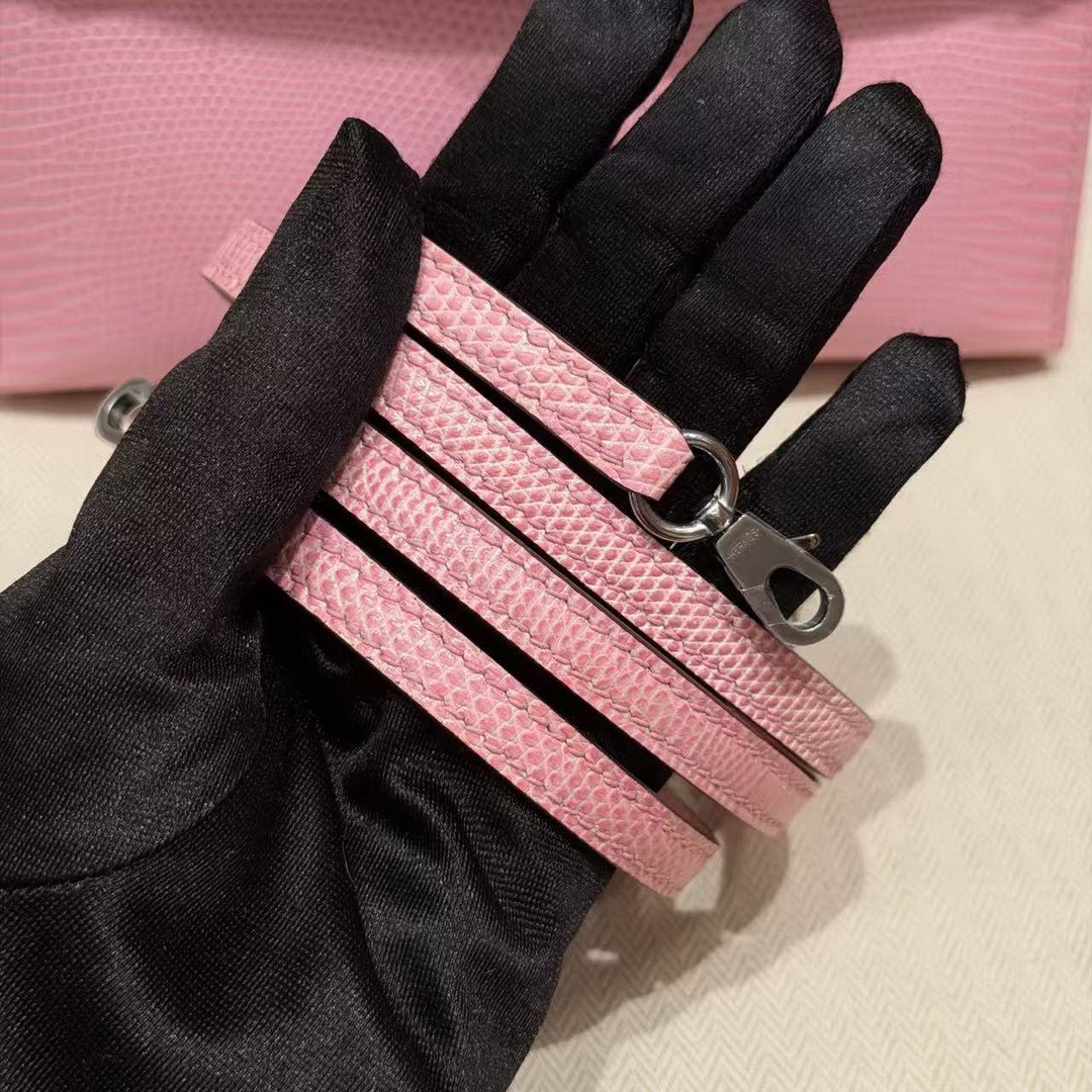 Hermes Kelly Mini 2 19CM Bag Handmade In Lizard Leather from South Africa Silver Hardware 5p Pink - Image 13