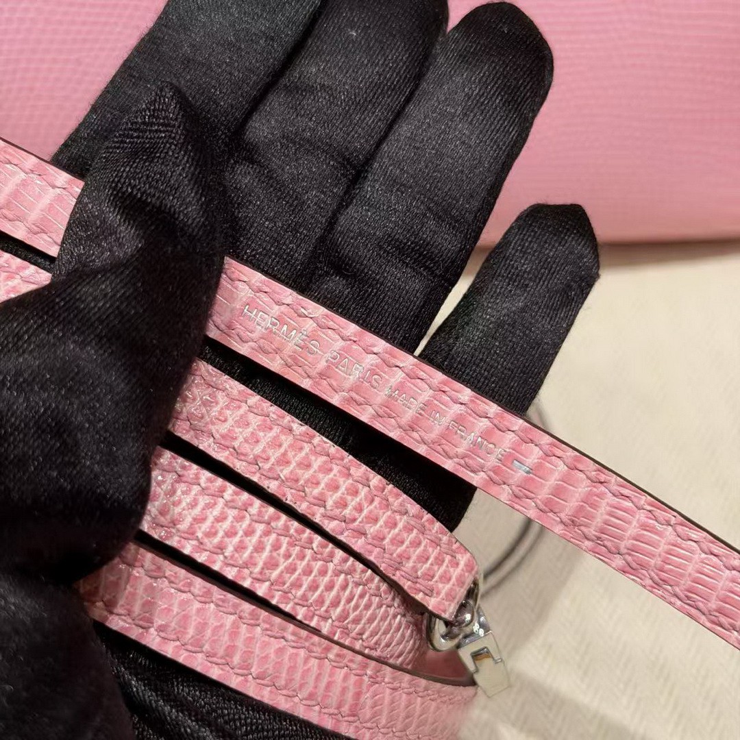 Hermes Kelly Mini 2 19CM Bag Handmade In Lizard Leather from South Africa Silver Hardware 5p Pink - Image 12