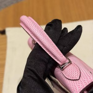 Hermes Kelly Mini 2 19CM Bag Handmade In Lizard Leather from South Africa Silver Hardware 5p Pink - Image 11