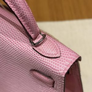 Hermes Kelly Mini 2 19CM Bag Handmade In Lizard Leather from South Africa Silver Hardware 5p Pink - Image 10