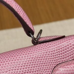 Hermes Kelly Mini 2 19CM Bag Handmade In Lizard Leather from South Africa Silver Hardware 5p Pink - Image 9