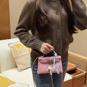 Hermes Kelly Mini 2 19CM Bag Handmade In Lizard Leather from South Africa Silver Hardware 5p Pink - Image 5