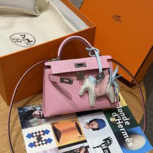 Hermes Kelly Mini 2 19CM Bag Handmade In Lizard Leather from South Africa Silver Hardware 5p Pink - Image 2