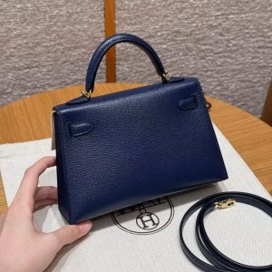 Hermes Kelly Mini 2 19CM Bag Handmade In Chèvre Calfskin Leather Gold Hardware 73 Blue Saphir - Image 2