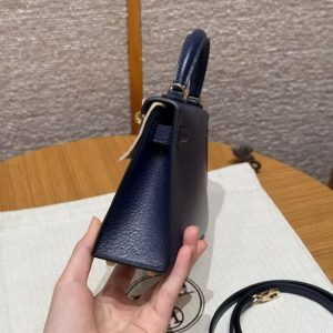 Hermes Kelly Mini 2 19CM Bag Handmade In Chèvre Calfskin Leather Gold Hardware 73 Blue Saphir - Image 24