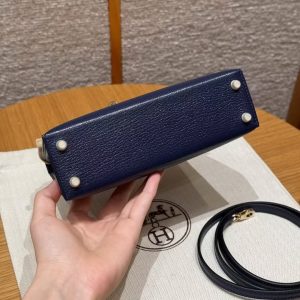 Hermes Kelly Mini 2 19CM Bag Handmade In Chèvre Calfskin Leather Gold Hardware 73 Blue Saphir - Image 22