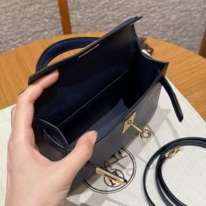 Hermes Kelly Mini 2 19CM Bag Handmade In Chèvre Calfskin Leather Gold Hardware 73 Blue Saphir - Image 21