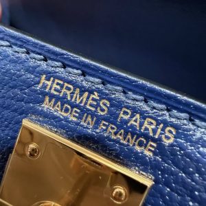 Hermes Kelly Mini 2 19CM Bag Handmade In Chèvre Calfskin Leather Gold Hardware 73 Blue Saphir - Image 20